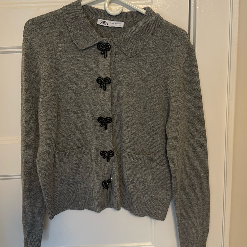 Zara bow sequin button sweater